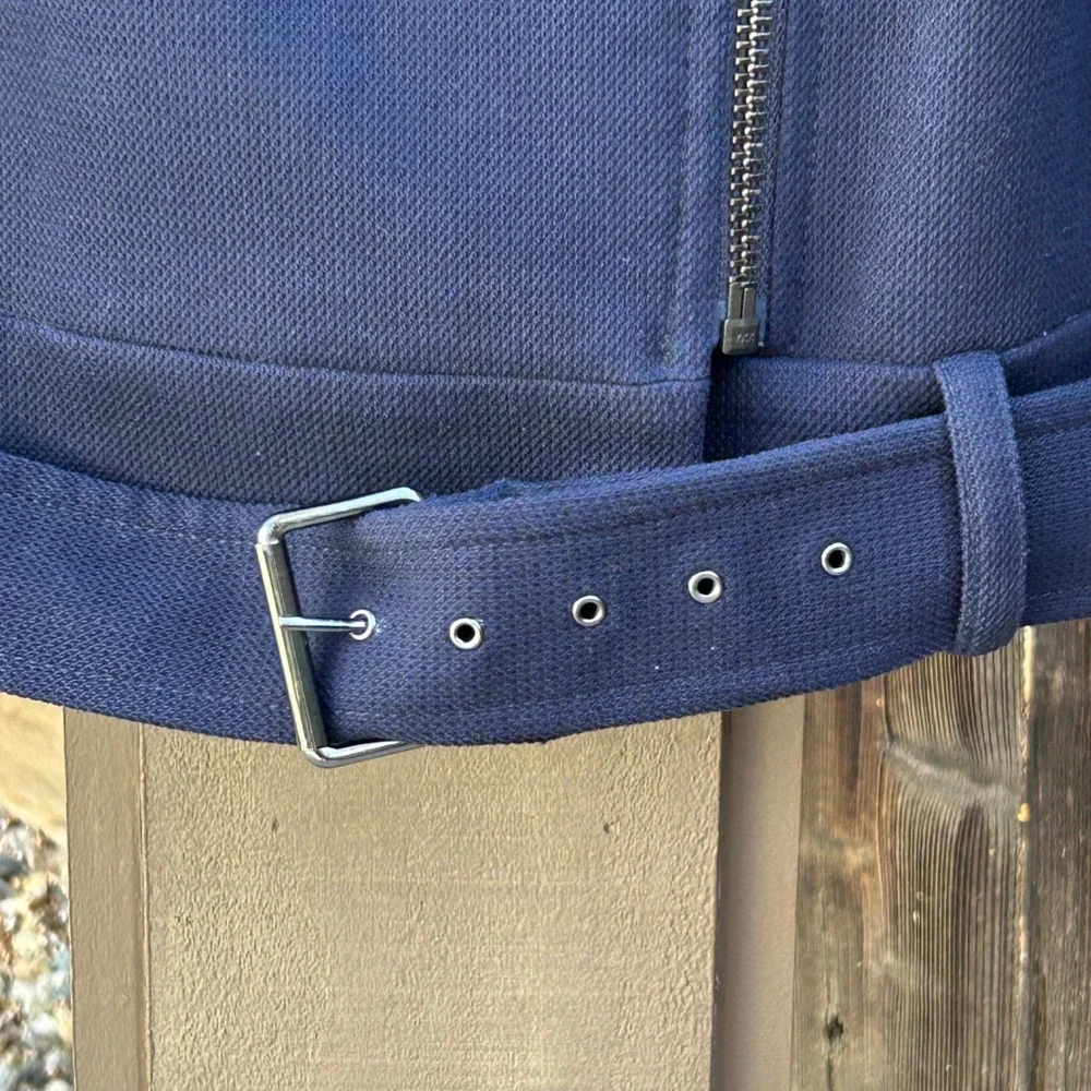 Banana Republic Jacket Womens L Navy Blue Moto Belted Zip Biker Coat
